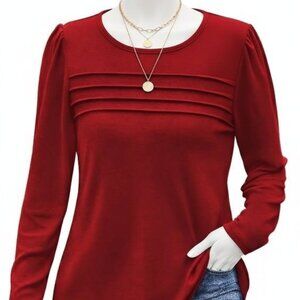 Fantaslook Red Pleated Tunic Top L - Long Sleeve Blouse Dressy Casual (NWT)